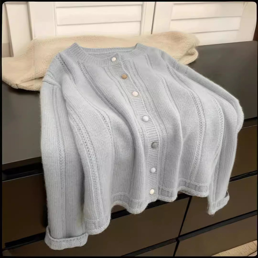 Damen Grobstrick-Cardigan mit geschmackvollem Knopfverschluss und weiten Ärmeln R&B