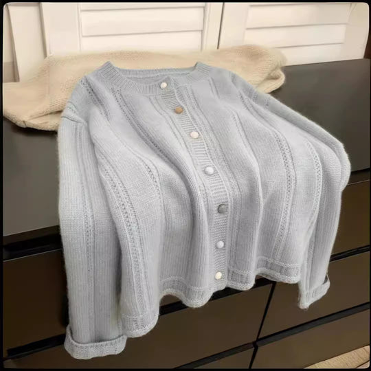 Damen Grobstrick-Cardigan mit geschmackvollem Knopfverschluss und weiten Ärmeln R&B