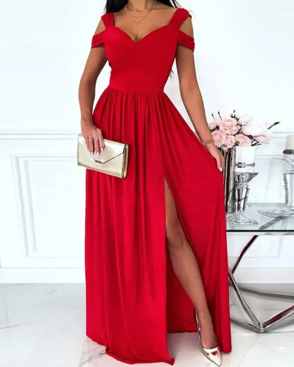 Damen Maxikleid mit Schulterträgern und elegantem Schlitz R&B