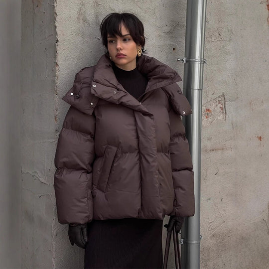 Damen Oversized Daunenjacke mit modischem Stehkragen R&B