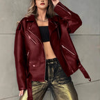 Damen Kunstleder Bikerjacke mit Nieten