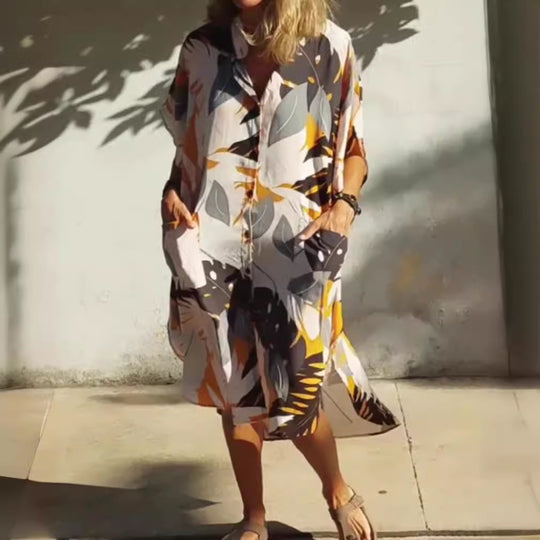 Damen nan luftig-leichtes Kaftan-Hemdkleid mit überschnittener Schulter, verdeckter Knopfleiste und seitlichen Eingrifftaschen R&B