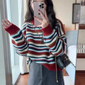 Damen gestreifter Pullover mit weitem Schnitt und modischen Details R&B