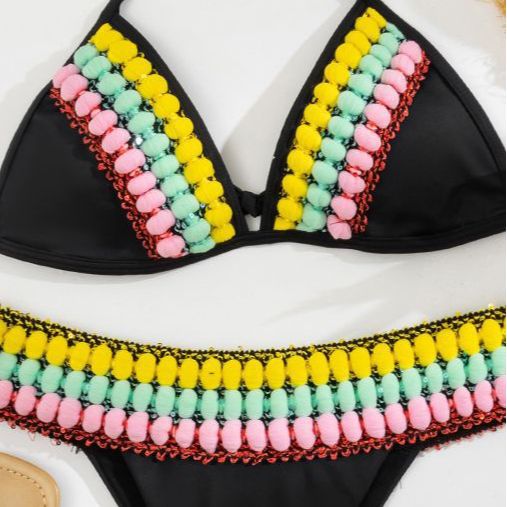 Damen Triangel-Bikini mit farbenfrohen Quasten R&B