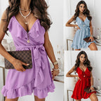 Damen Wickelkleid mit Rüschendetails und tiefem V-Ausschnitt R&B
