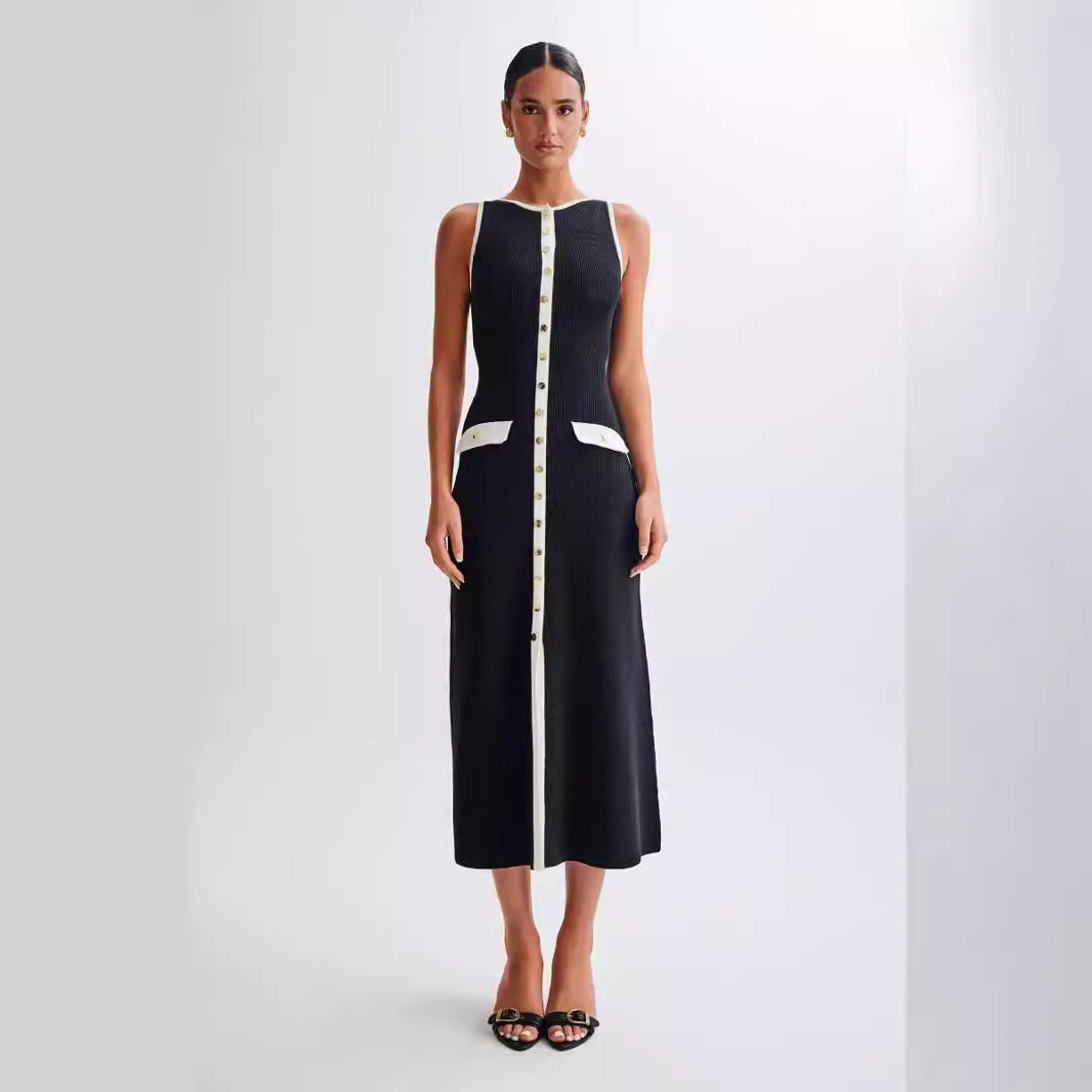 Damen Strick-Maxikleid mit durchgehendem Knopfverschluss