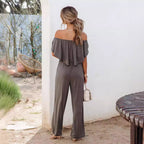 Damen Off-Shoulder Jumpsuit mit weitem Bein und elastischem Bund R&B