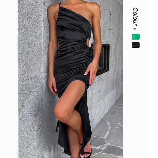 Damen Elegant Drapiertes Maxikleid mit asymmetrischem Schnitt und hohem Schlitz R&B