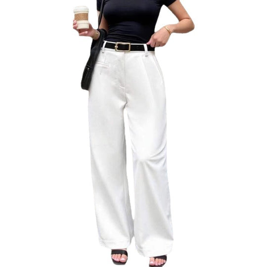 Damen Elegante und bequeme High-Waist Stoffhose mit breitem Bein R&B