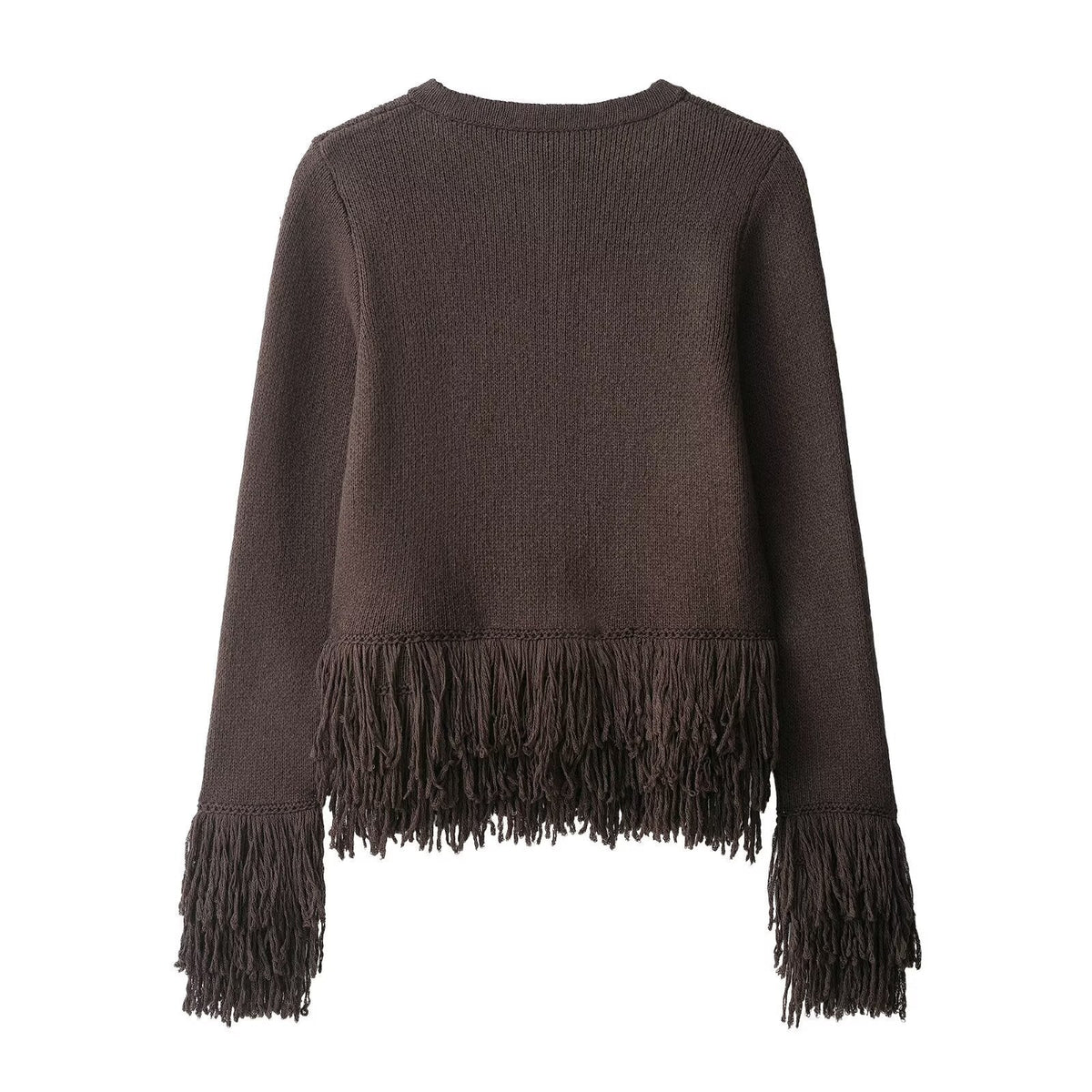 Damen Fransen Strickjacke mit eleganter Knopfverschlusstechnik R&B