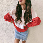 Damen Grobstrickpullover mit V-Ausschnitt und Farbblocking R&B
