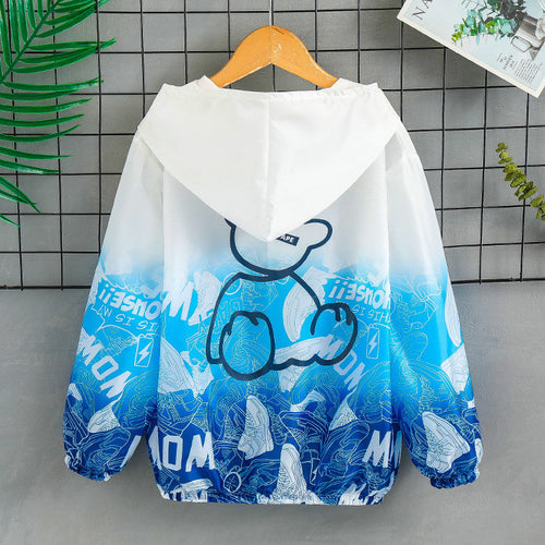Unisex nan leichte Kapuzenjacke mit Comic-Bären-Print, Windbreaker-Stoff und elastischem Saum  R&B