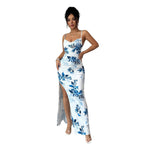 Damen Maxi-Kleid mit seitlichem Schlitz und blumigem Design R&B