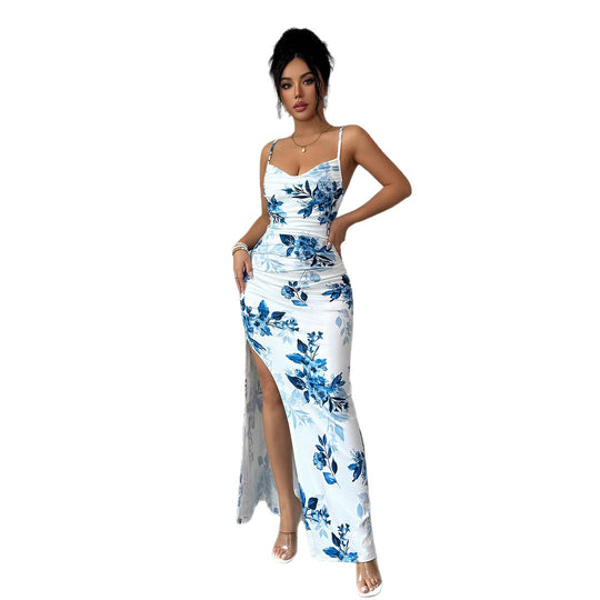 Damen Maxi-Kleid mit seitlichem Schlitz und blumigem Design R&B