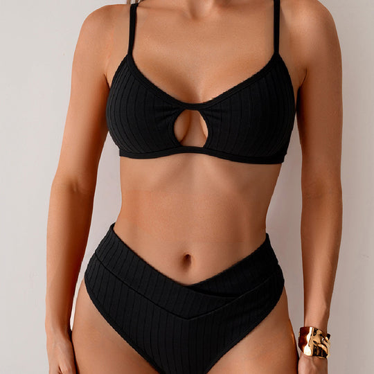 Damen Hochgeschnittener Bikini mit modischem Schlüssel-Ausschnitt R&B