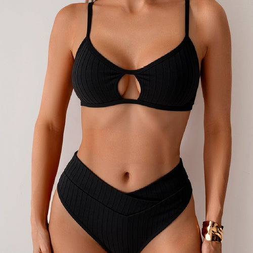 Damen Hochgeschnittener Bikini mit modischem Schlüssel-Ausschnitt R&B