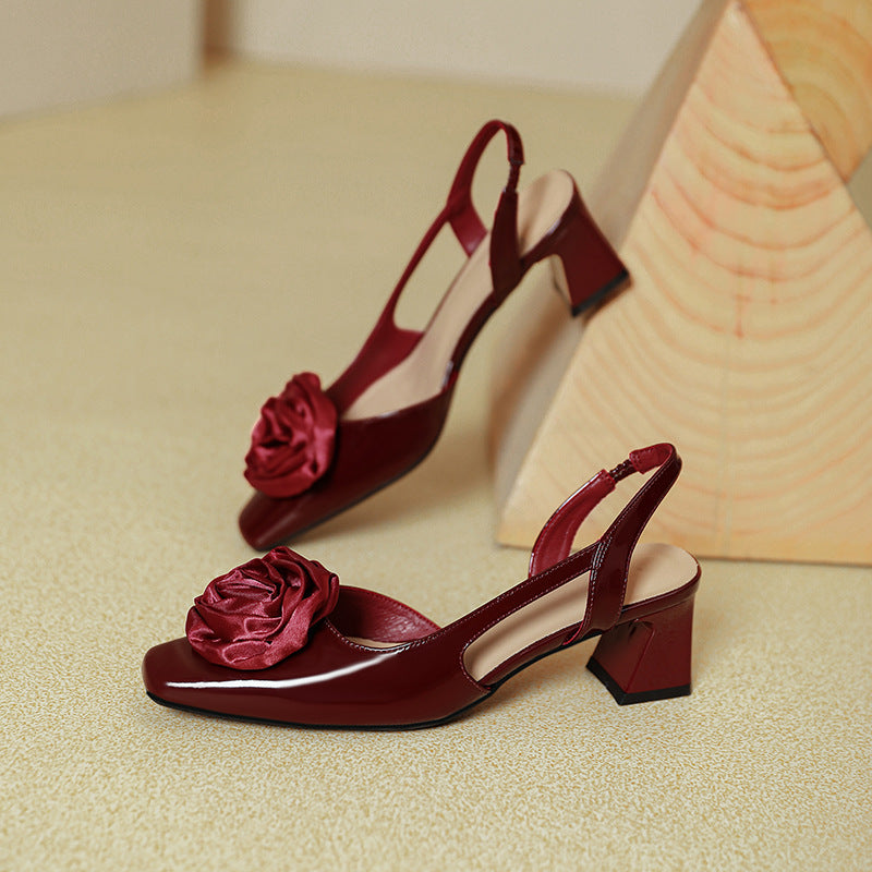 Damen Slingback-Pumps mit floralen Satin-Applikationen und komfortablem Blockabsatz R&B