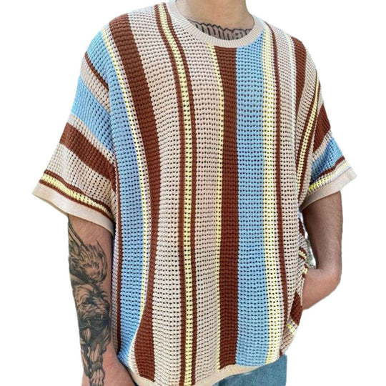Herren luftiges Strick-T-Shirt im modischen Design mit gemustertem Stoff R&B
