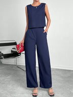 Damen Modisches Zweiteiliges Set mit Cropped Oberteil und weiten Hosen R&B