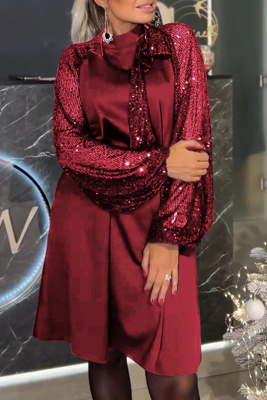 Damen Elegantes Kleid mit glitzernden Ärmeln und festlichem Kragen R&B