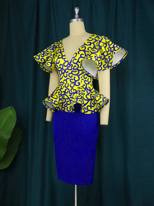Damen Elegantes Peplum-Oberteil mit schulterfreien Ärmeln und floralem Muster R&B