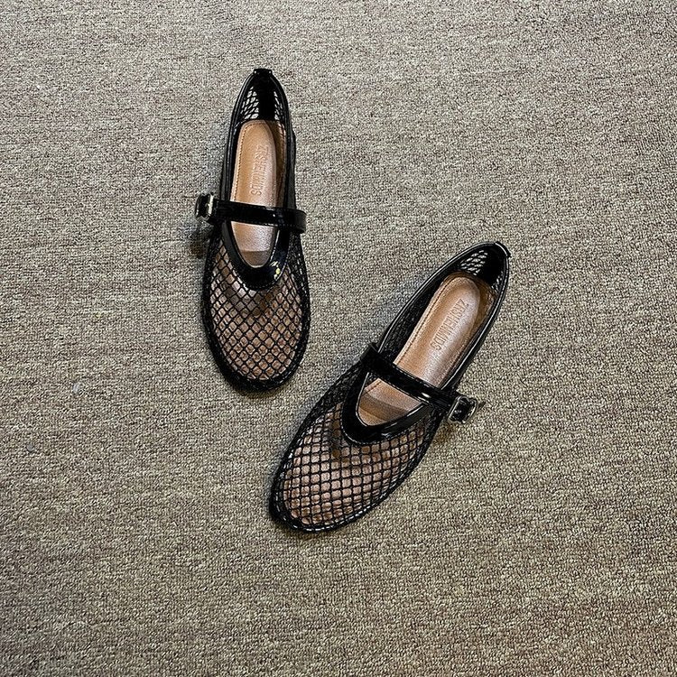 Damen Ballerina-Schuhe mit Netzdesign und verstellbarem Riemen R&B