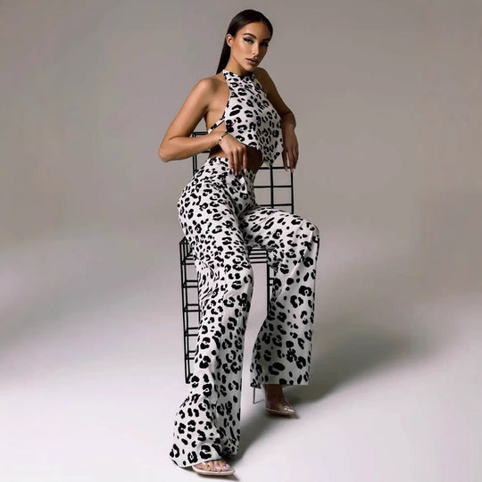 Damen modisches Zweiteiler-Set mit Leopardenmuster R&B