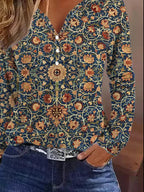 Damen elegantes Langarmshirt mit grafischem Farbverlauf und Knopfdetails
