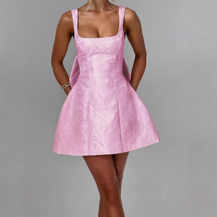 Damen A-Linien Kleid mit floralem Jacquard-Muster und schmalen Trägern R&B