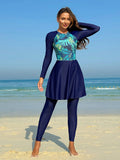 Damen Sportlicher (Badeanzug mit Skirt-Design und langem Arm) R&B