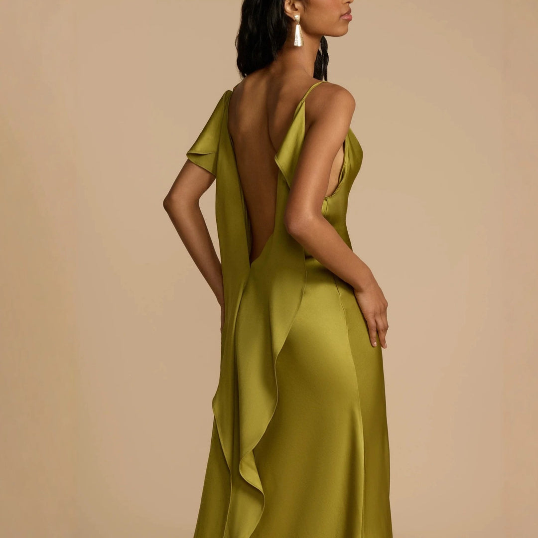 Damen Elegantes Maxikleid mit tiefem Ausschnitt und seitlichem Schlitz R&B