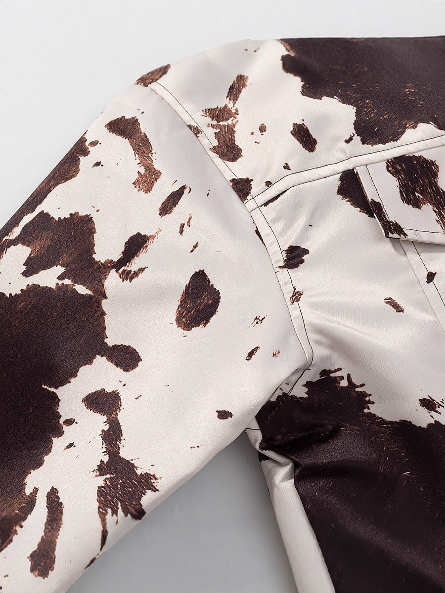 Damen lässige Jeansjacke im modernen Cow-Print-Design R&B