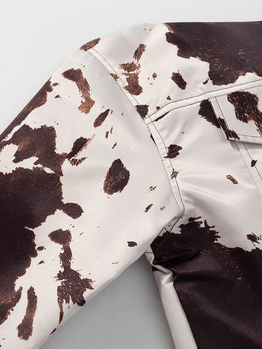 Damen lässige Jeansjacke im modernen Cow-Print-Design R&B