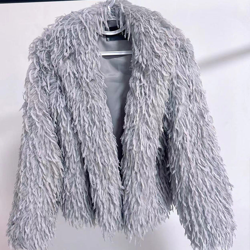 Damen Flauschige Kurzjacke aus Kunstpelz mit tiefem Schnitt R&B