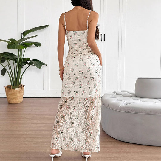 Damen Maxikleid mit raffiniertem Spitzenbesatz und floralem Design R&B