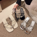Damen Elegante Riemchen-Sandalen mit funkelndem Blockabsatz
