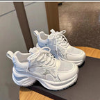 Damen Trendige hochgezogene Sneakers mit atmungsaktiver Mesh-Oberfläche und reflektierenden Akzenten R&B