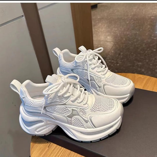 Damen Trendige hochgezogene Sneakers mit atmungsaktiver Mesh-Oberfläche und reflektierenden Akzenten R&B