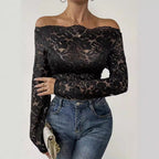 Damen Langärmliges Spitzenoberteil mit romantischem Design R&B