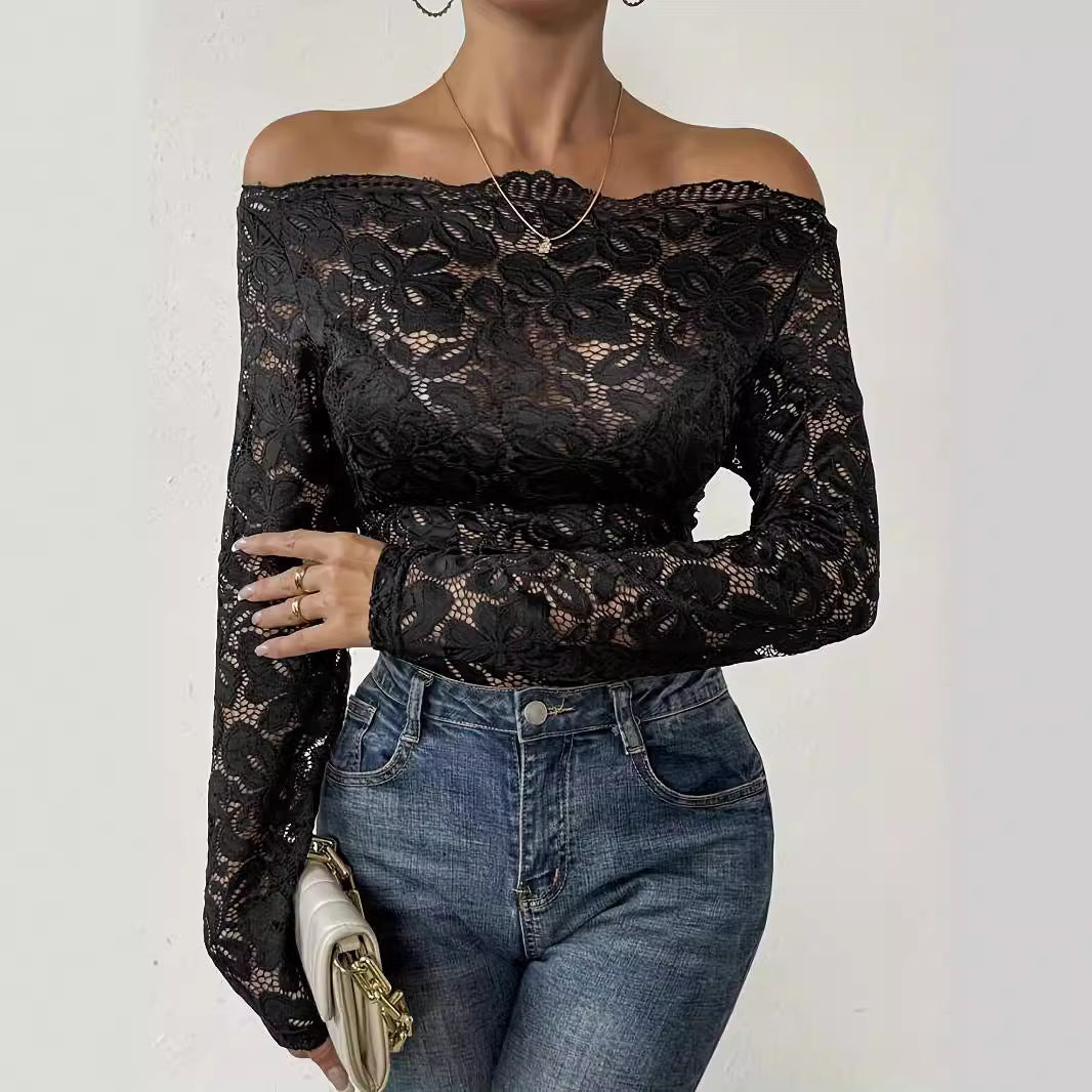Damen Langärmliges Spitzenoberteil mit romantischem Design R&B