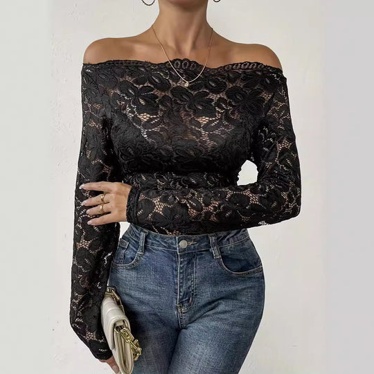 Damen Langärmliges Spitzenoberteil mit romantischem Design R&B