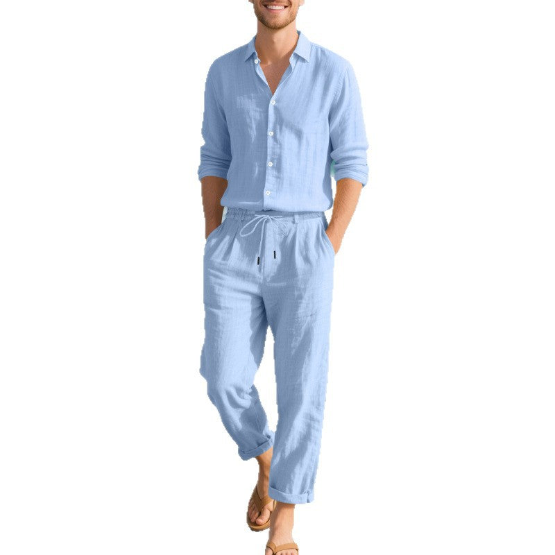 Herren entspannte Leinenhose mit verstellbarem Kordelzug und elastischem Bund R&B