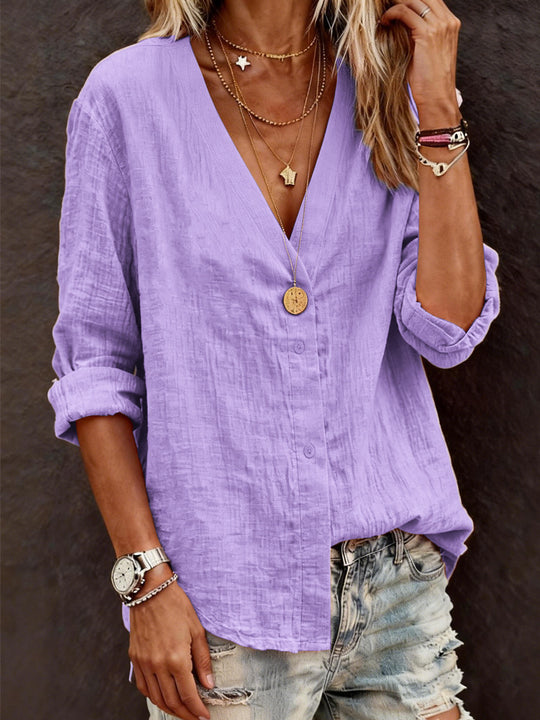 Damen Leichte V-Ausschnitt Bluse aus atmungsaktivem Material R&B