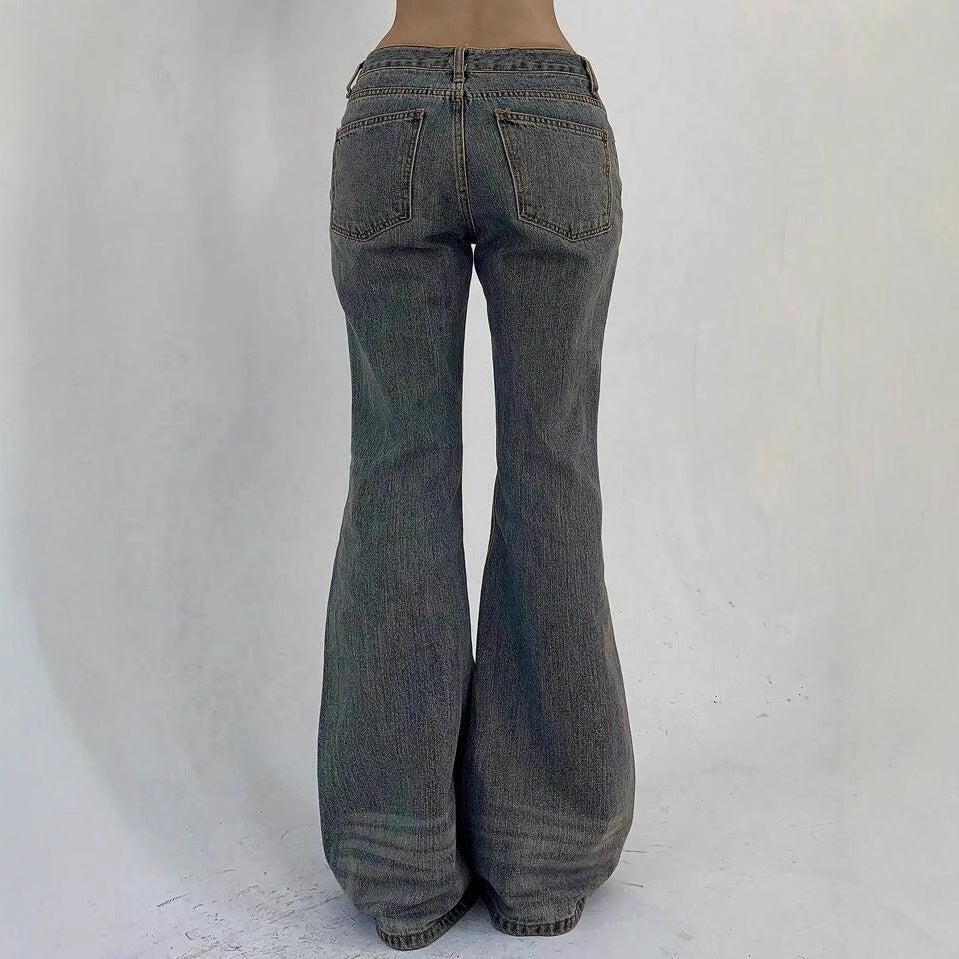 Damen Hochtaillierte Flared Jeans im Vintage-Look mit ausgestelltem Bein R&B