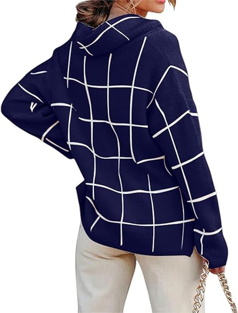 Damen Kariertes Hoodie mit Taschen und lässigem Schnitt R&B