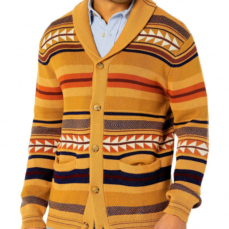 Herren Strickjacke mit geometrischem Muster und praktischen Taschen R&B