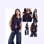 Damen Denim Bustier-Weste mit Schnürung