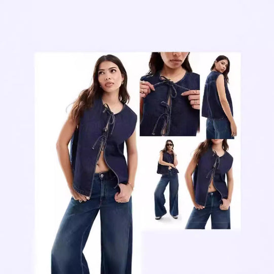 Damen Denim Bustier-Weste mit Schnürung R&B