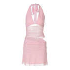 Damen Verspieltes Wickelkleid mit Neckholder-Design und Raffung R&B
