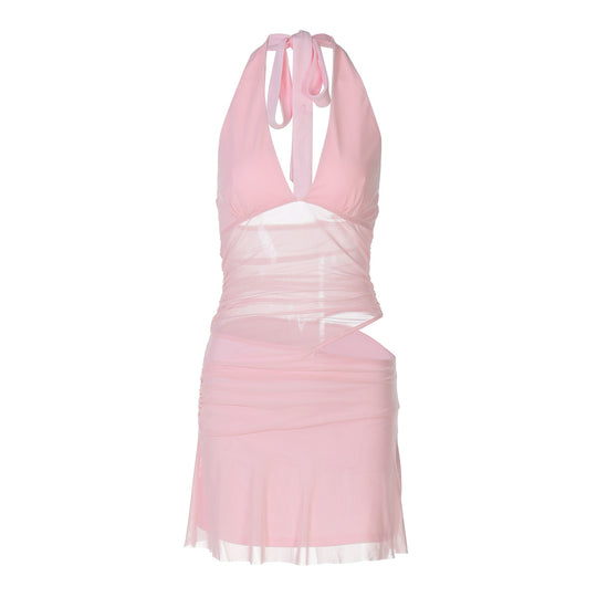 Damen Verspieltes Wickelkleid mit Neckholder-Design und Raffung R&B